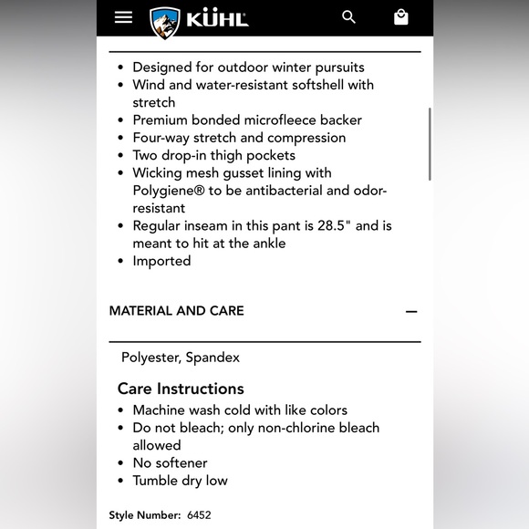 Kühl Frost Softshell Tight Legging NWOT - Picture 6 of 9